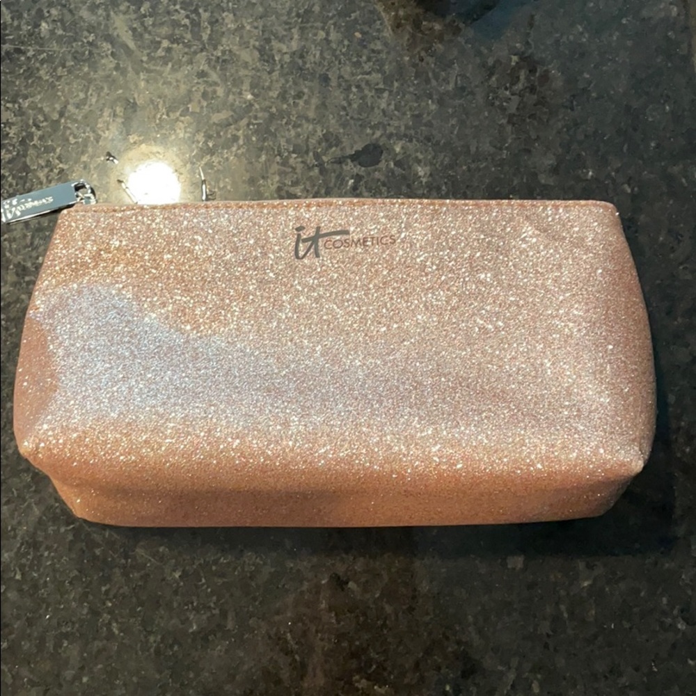 IT cosmetics rose gold makeup bag